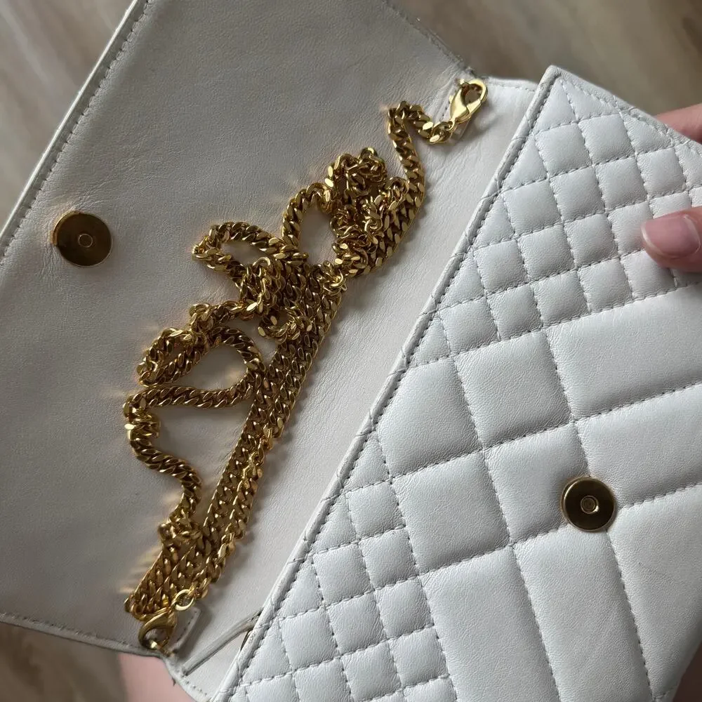 Versace Off White Quilted Leather La Medusa Gold Chain Clutch